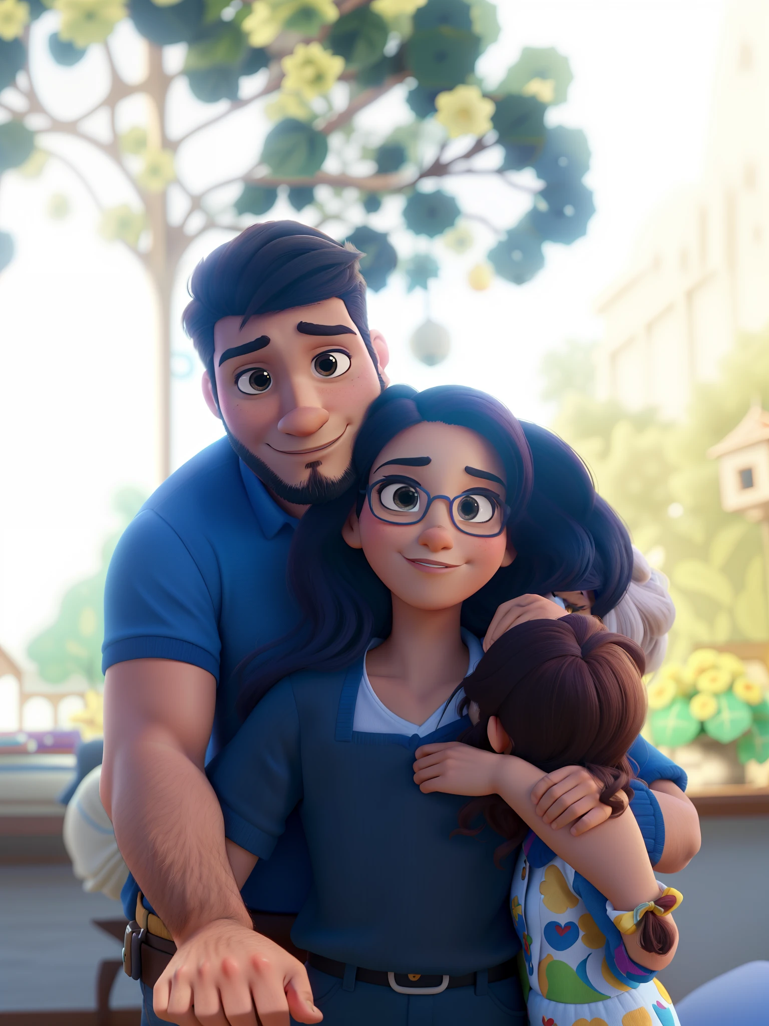 Casal estilo disney pixar melhor qualidade alta qualidade. Homem loiro com barba e mulher morena olhos cor de mel cabelos longos lisos