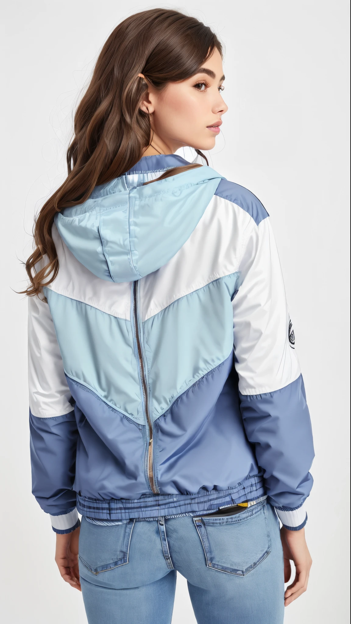 uma mulher vestindo uma jaqueta com capuz e jeans, jaqueta azul harmonia, suit jacket, roupas esportivas, roupas esportivas, jaqueta esportiva, wearing jacket, Jaqueta azul, encapuzado, in tennis coat, cyber future jacket, vestindo jaqueta azul, Hodie Mihi Cras Tibi, roupas esportivas fofas, vestindo uma jaqueta azul, inspiration, Hood, parka azul, voltar - ver