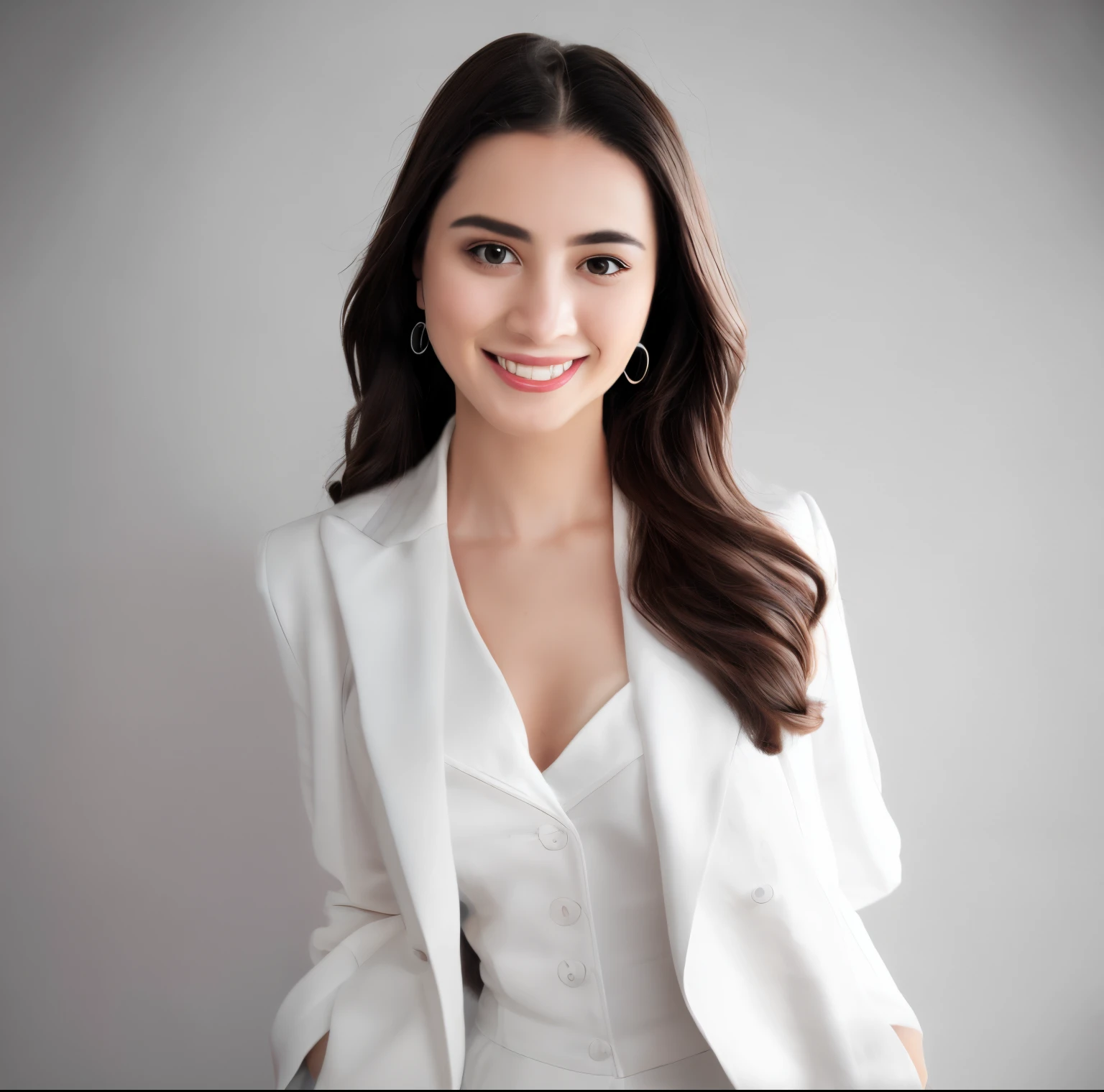 a beautiful voice over girl with white suit