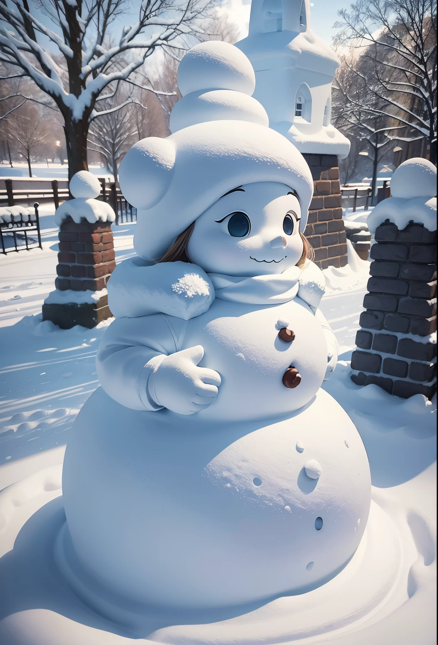 snow sculpture art,snow sculpture castle,Build a snowman,Make sculptures from snow,Children playing happily in the snow