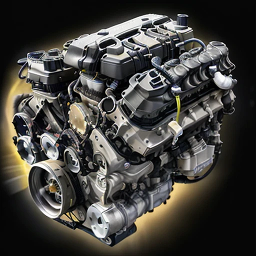 a close up of a car engine with a yellow light, car engine concept, re engine render, combustion engine, car engine, engine, rtx engine, real engine, gasoline engine, cycles engine, octane engine, frostbite 3 engine rendered, mechanical morph engine, diesel engine, porsche 911 in the future engine, engines, real engine render, hd illustration