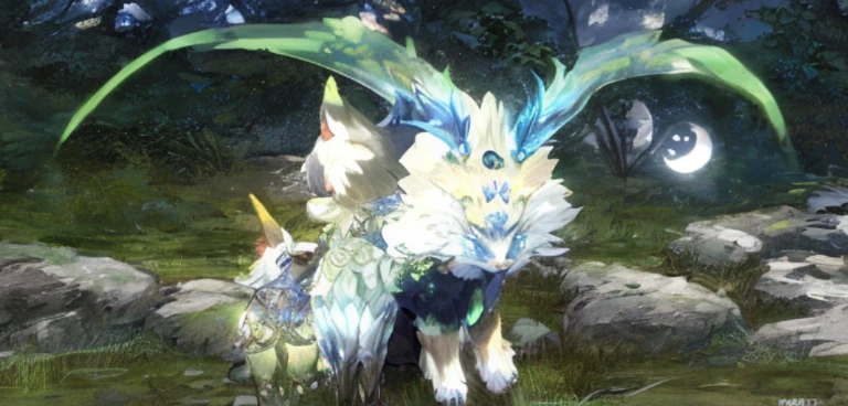 A very cute animal is standing in the grass, from xenoblade chronicles, a mythical creature, a mythical creature, Moon Riyasu, Anthropomorphic rabbit, [[Fantasy]], final fantasy 14 sharp, Hybrid creatures, blade and soul, ffxiv heavensward, Albinomistic, fantasy creature, from bravely default ii, Mizutsune