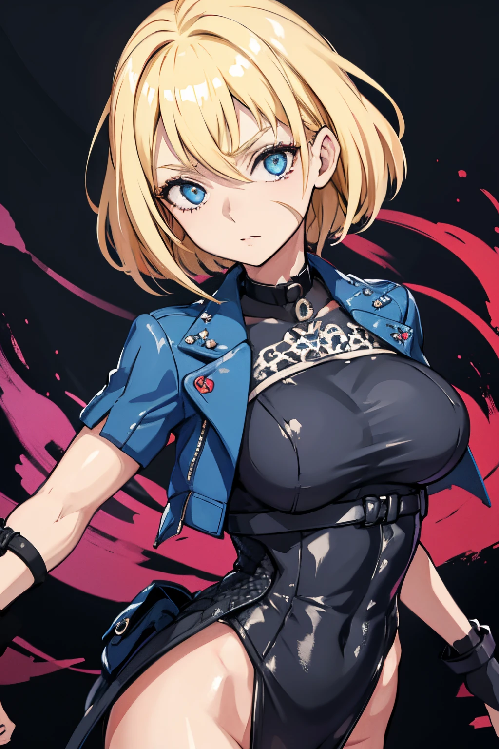 sorrir, sangue_Skelter, olhos brilhantes, blonde hair, Roupas amarelas, Lutando, Lutando, Dano de batalha, sozinho, Roupas rasgadas, olhar reto, Very detailed, anime, disco Rigido, master part, desenho, 8k, profissional, symmetric, (Olhos detalhados, iris of the eyes:0.5), (Looking at camera:0.8), olhos azuis, cabelos amarelos, Sparks, raios