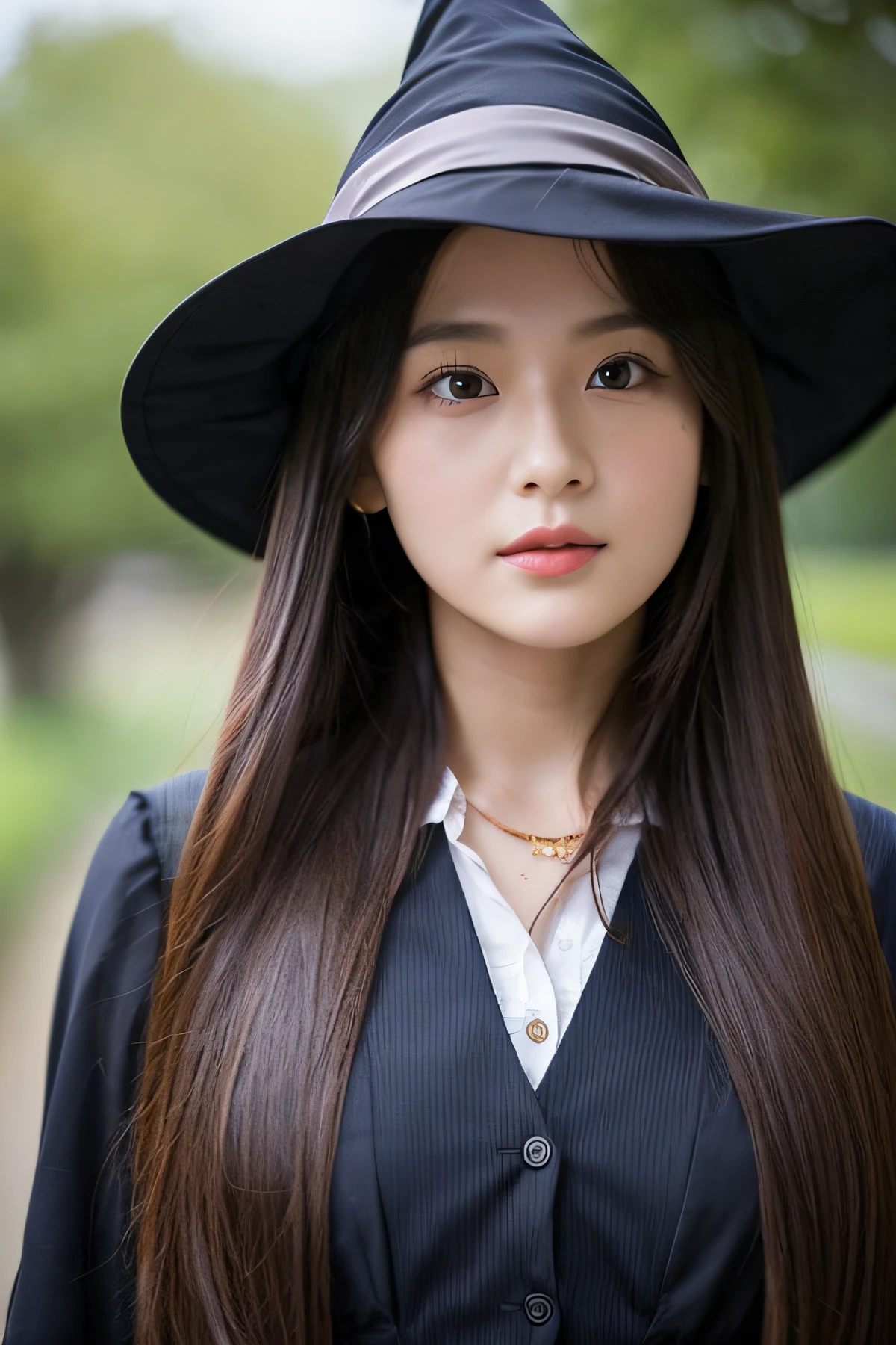 A girl in her 20s who looks like a witch.、Facing the front、The long-haired