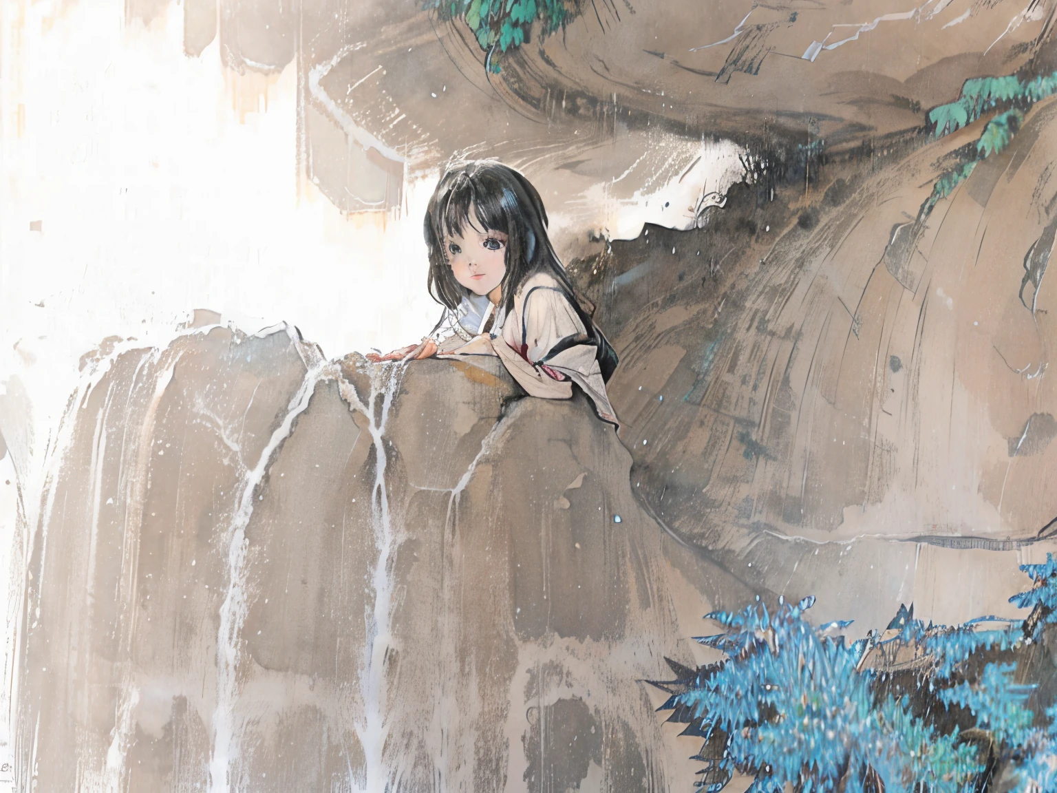 A beautiful girl in a waterfall