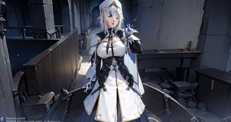 A woman wearing a white coat and blue scarf is singing, dressed like a cleric, final fantasy 14 style, cleric, pretty female cleric, female mage!, final fantasy 14 sharp, final fantasy 1 4 screenshot, Ferred - themed robes and hats, tranding on pxiv, Wearing a mage's robe, dark blue and white robes, final fantasy 1 4