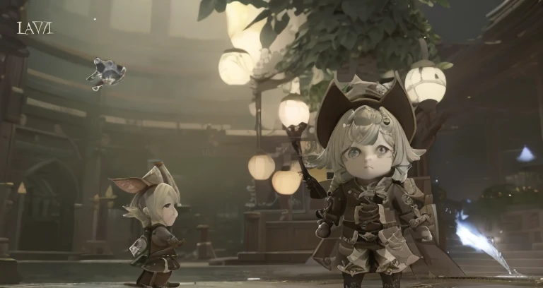 Anime character in costume and hat standing in front of the fountain, final fantasy 14 style, tranding on pxiv, final fantasy 1 4 screenshot, final fantasy 14 sharp, final fantasy 1 4, final fantasy xiv, FFXIV, Trends in PXIV, ffxiv heavensward, lalafell, thancred waters in style of wlop