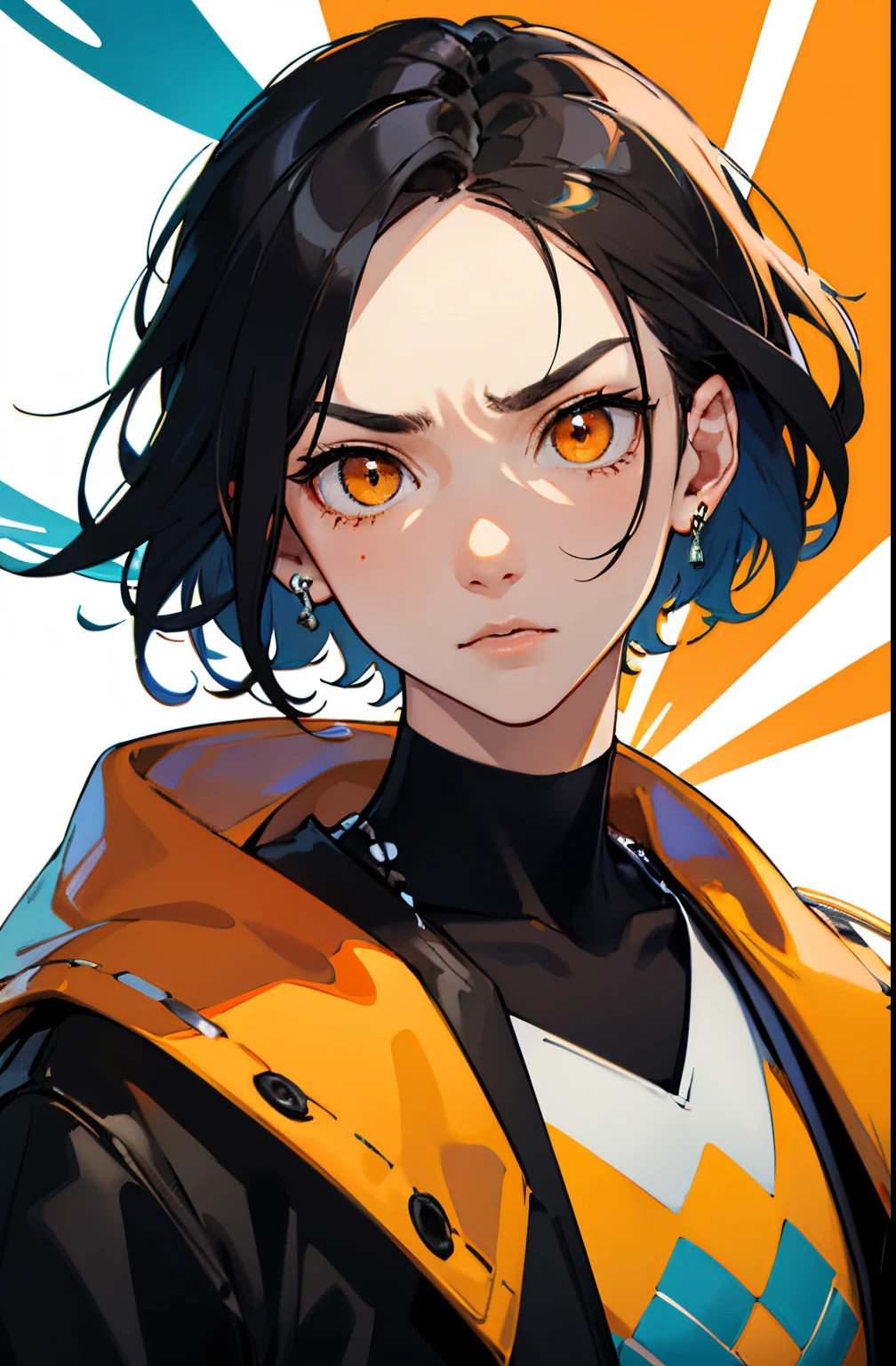 Correct facial features，Correct scale，Orange eyes，super detaill，A look of determination