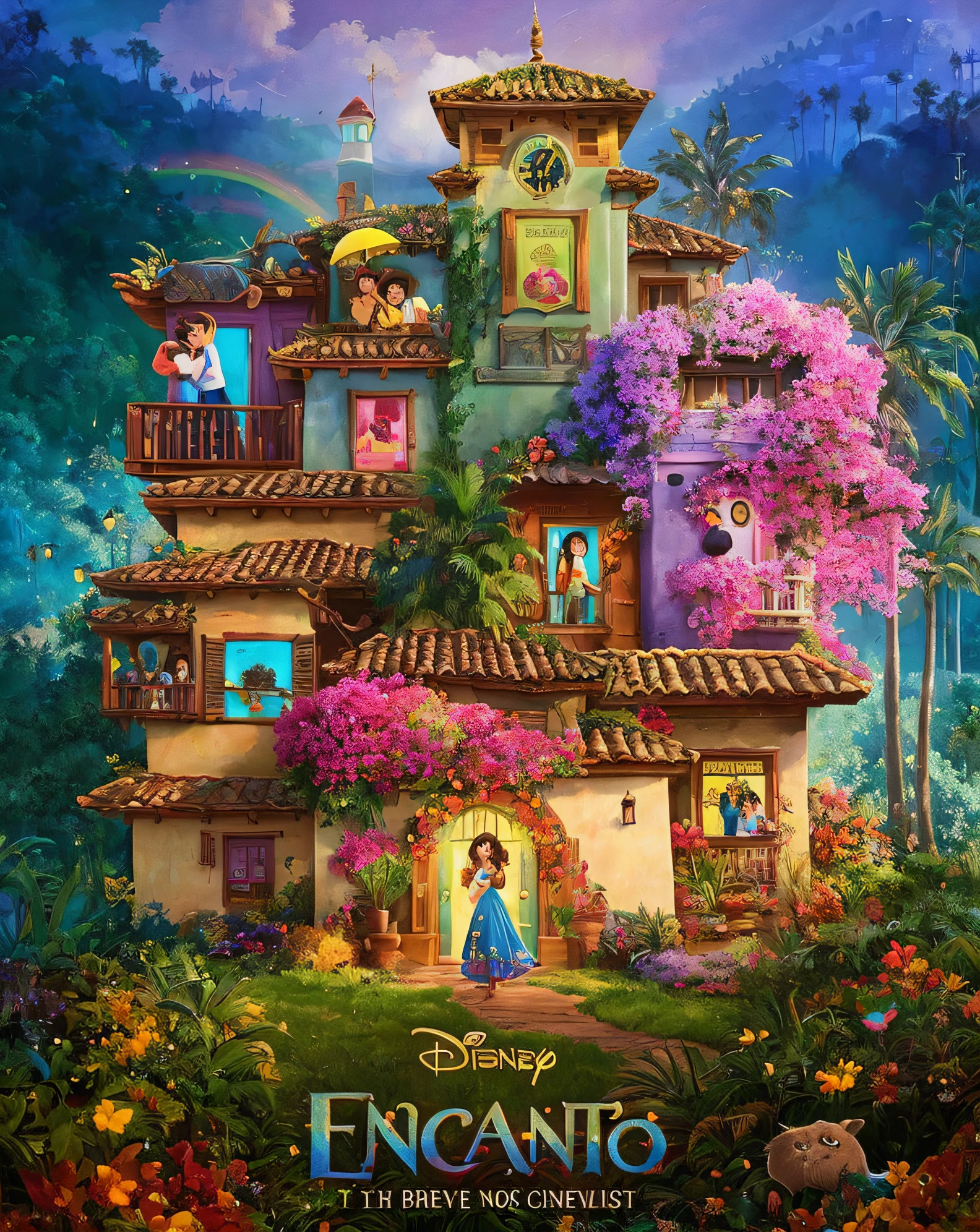 a poster for the animated movie encanto, official poster, full poster, disney poster, disney movie poster, key art, character poster, animated film, 36864k film, official art, animated movie, disney movie poster style, movie premiere poster, production art, disney remake (2021), movie poster, disney movie, bestselling movie poster