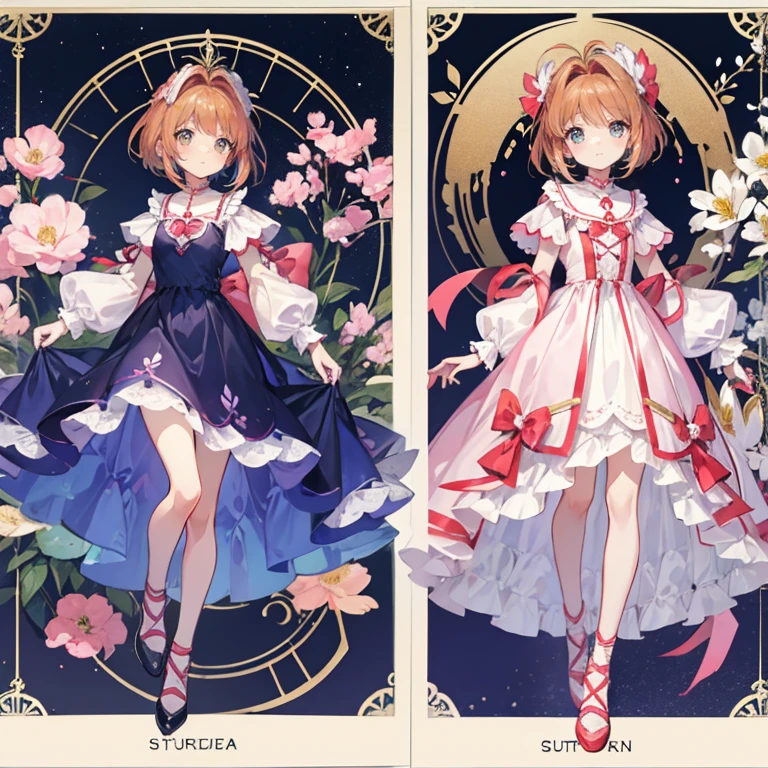 CharacterDesignSheet、wearing a simple dress、girl with、Active、Cardcaptor Sakura、Vintage