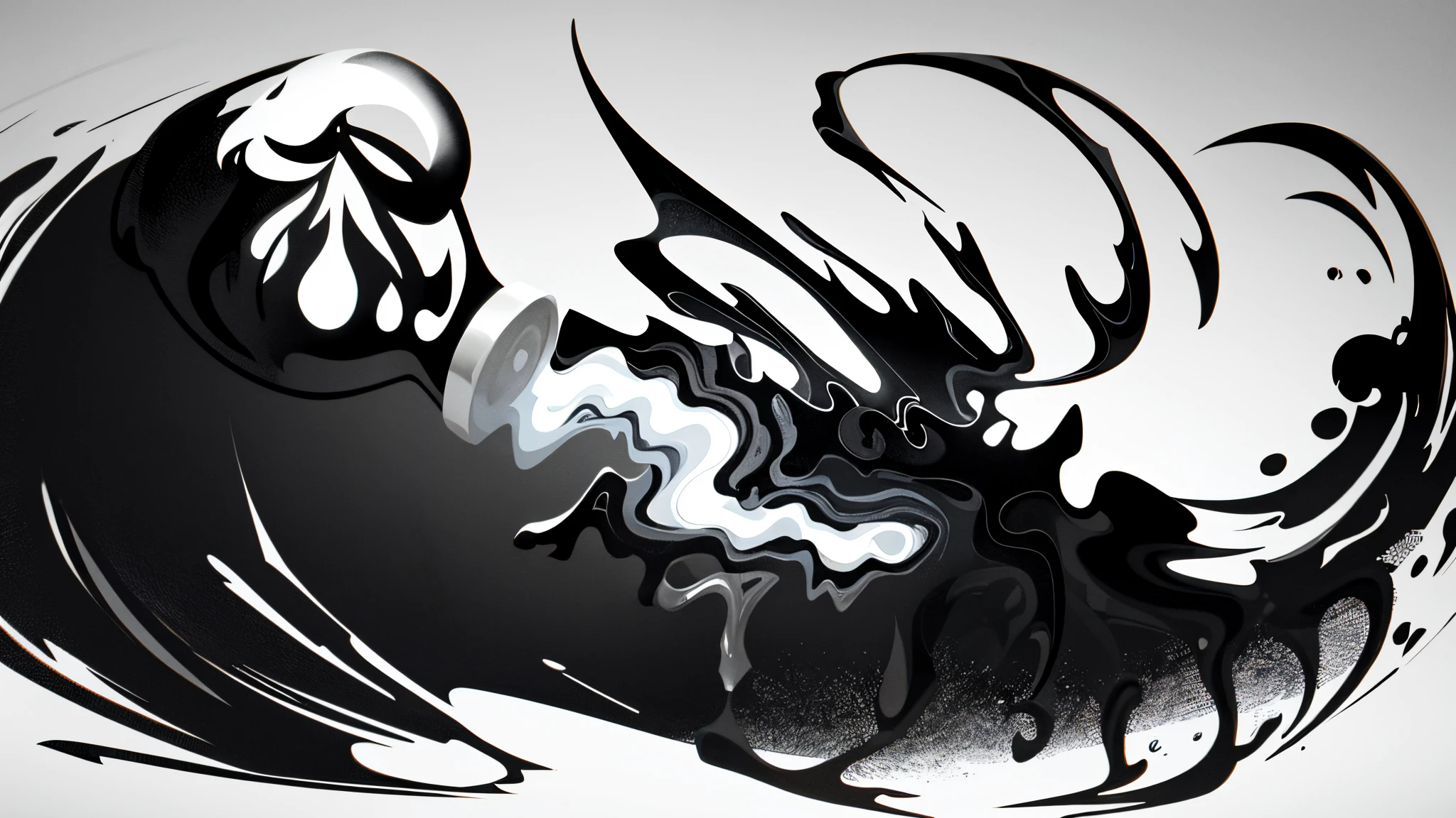 ((vector)), ((logo)), ((illustration)) black and white 2d line illustration of a alabaster vase pouring liquid, featured on pixabay, brush lines, ink splash, black ink outline, pouring, stylized silhouette, hokusai, ink outline, dark ink, potion, logo, liquified, old school tattoo, white background, high contrast illustration, liquid smoke, black ink illustration, Conceptual art, best quality