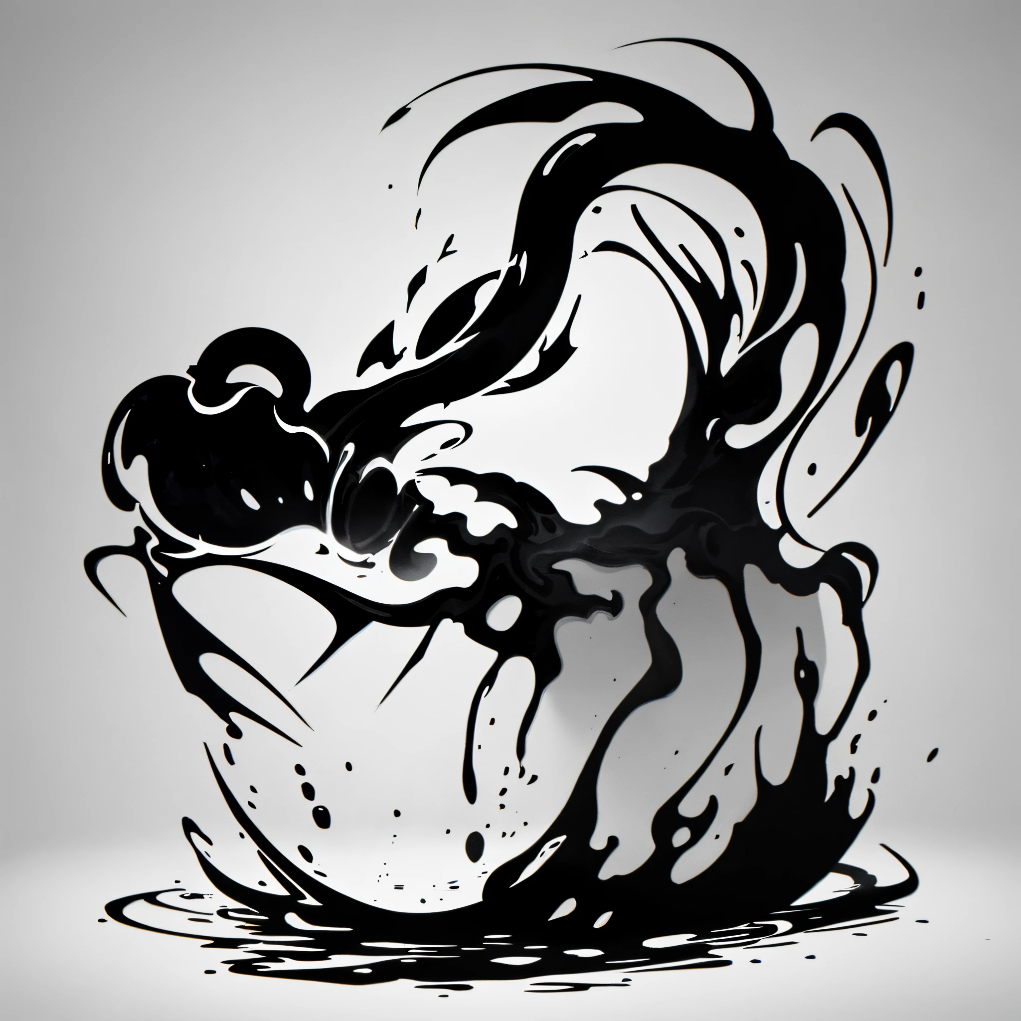 ((vector)), ((logo)), ((illustration)) black and white 2d line illustration of a alabaster vase pouring liquid, featured on pixabay, brush lines, ink splash, black ink outline, pouring, stylized silhouette, hokusai, ink outline, dark ink, potion, logo, liquified, old school tattoo, white background, high contrast illustration, liquid smoke, black ink illustration, Conceptual art, best quality
