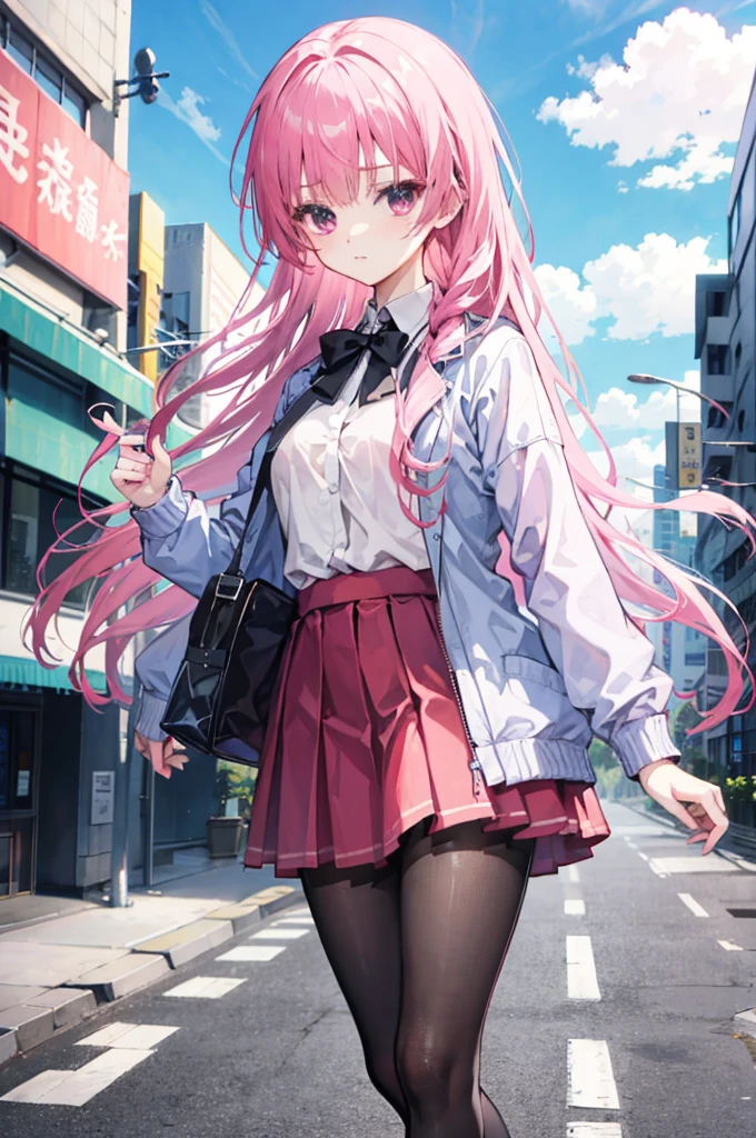 mitsukasa ayas，校服，jaket，The shirt，lacepantyhose, A high resolution, urban backdrop