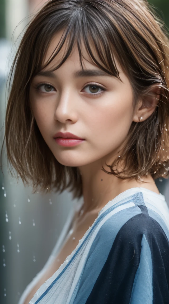 ((Best Quality, 8K, Masterpiece:1.3)), Focus: 1.2, Perfect Body Beauty: 1.4, Buttocks: 1.2, ((Layered Haircut, Breasts: 1.2)), (Wet Clothes: 1.1) , (Rain, Street:1.3), Bandeau Dress: 1.1, Highly Detailed Face and Skin Texture, Delicate Eyes, Double Eyelids, Whitened Skin, Long Hair