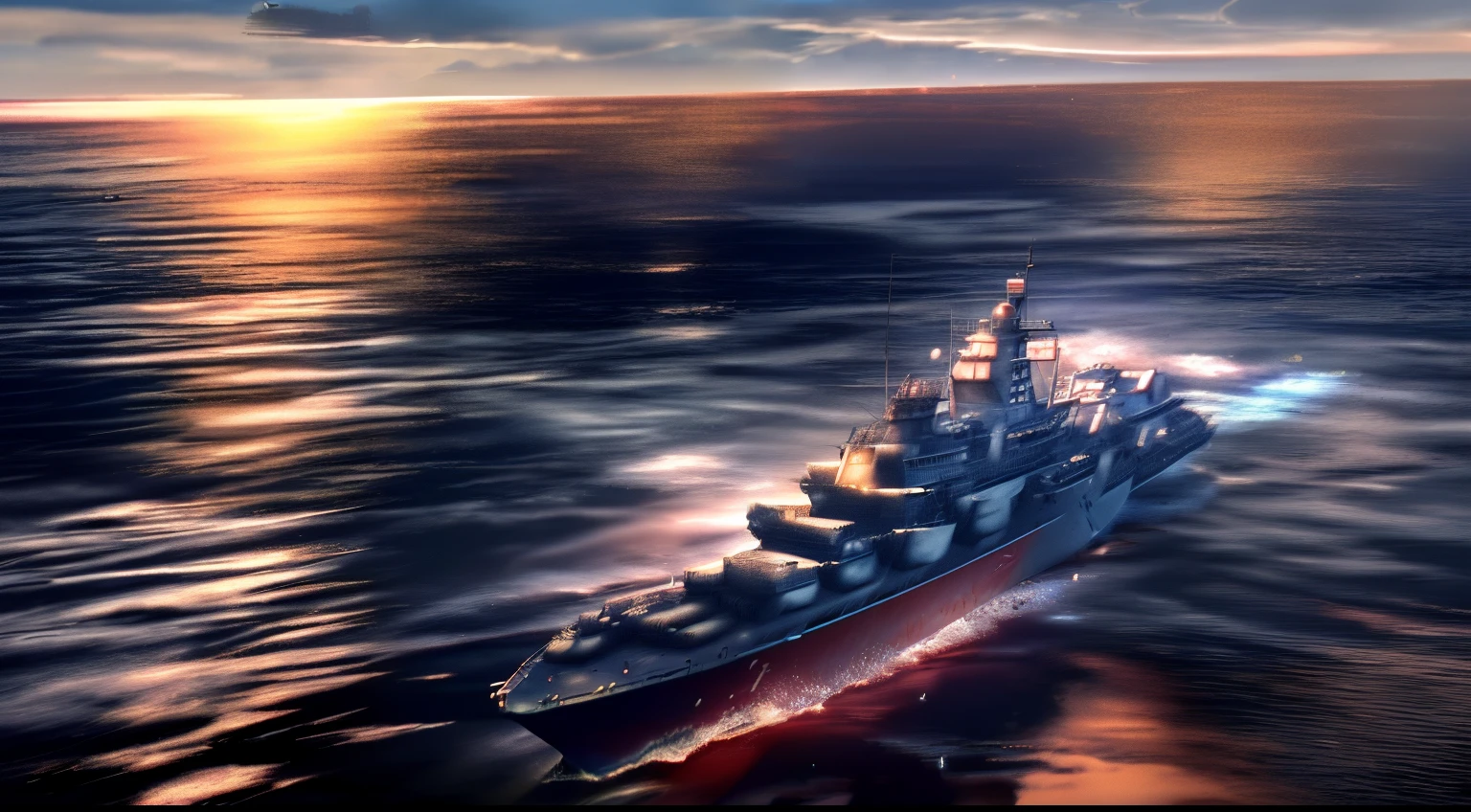 arafed navy ship in the middle of the ocean with a flag on it, realistic warship design, warships, realistic military carrier, rendered in arnold engine, ssao 8 k, rendered in redshift, rendered in 32k huhd, rendered in corona, warship, rendered in povray, game cg, rendered in rtx