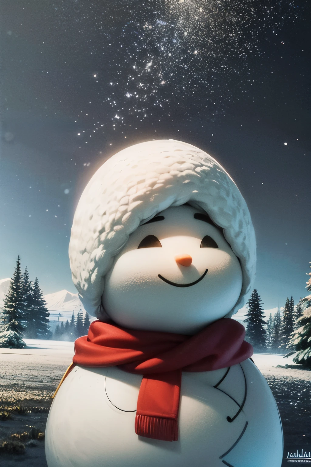 A snowman, winter wonderland, friendly snowman, joyful children playing in the snow, (best quality, highres:1.2), ultra-detailed, realistic snowy landscape, soft and fluffy snow texture, cool and serene colors, natural lighting.