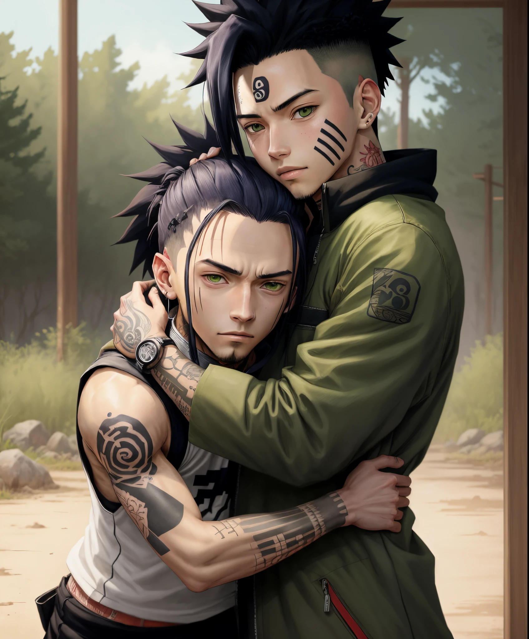 Tatto art naruto and shikamaru Friendly hug