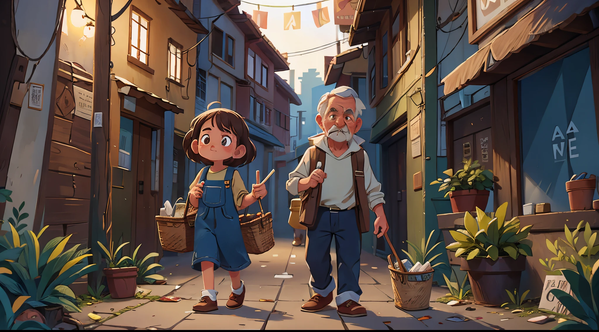 Girl wearing old, He appears in dirty clothes and carrying a small basket full of matches on a crowded street.