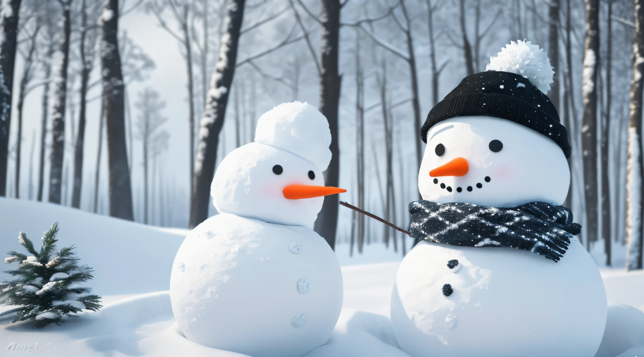 A charming scene unfolds as a Swedish woman joyfully builds a snowman in a snowy landscape. Bundled up in warm winter attire, she rolls snowballs to form the snowman's body, carefully stacking them one atop the other. The air is crisp, and snowflakes gently fall around her as she adds the finishing touches—a carrot nose, coal eyes, and a scarf. The snowy landscape is serene, creating a picturesque and heartwarming winter scene.