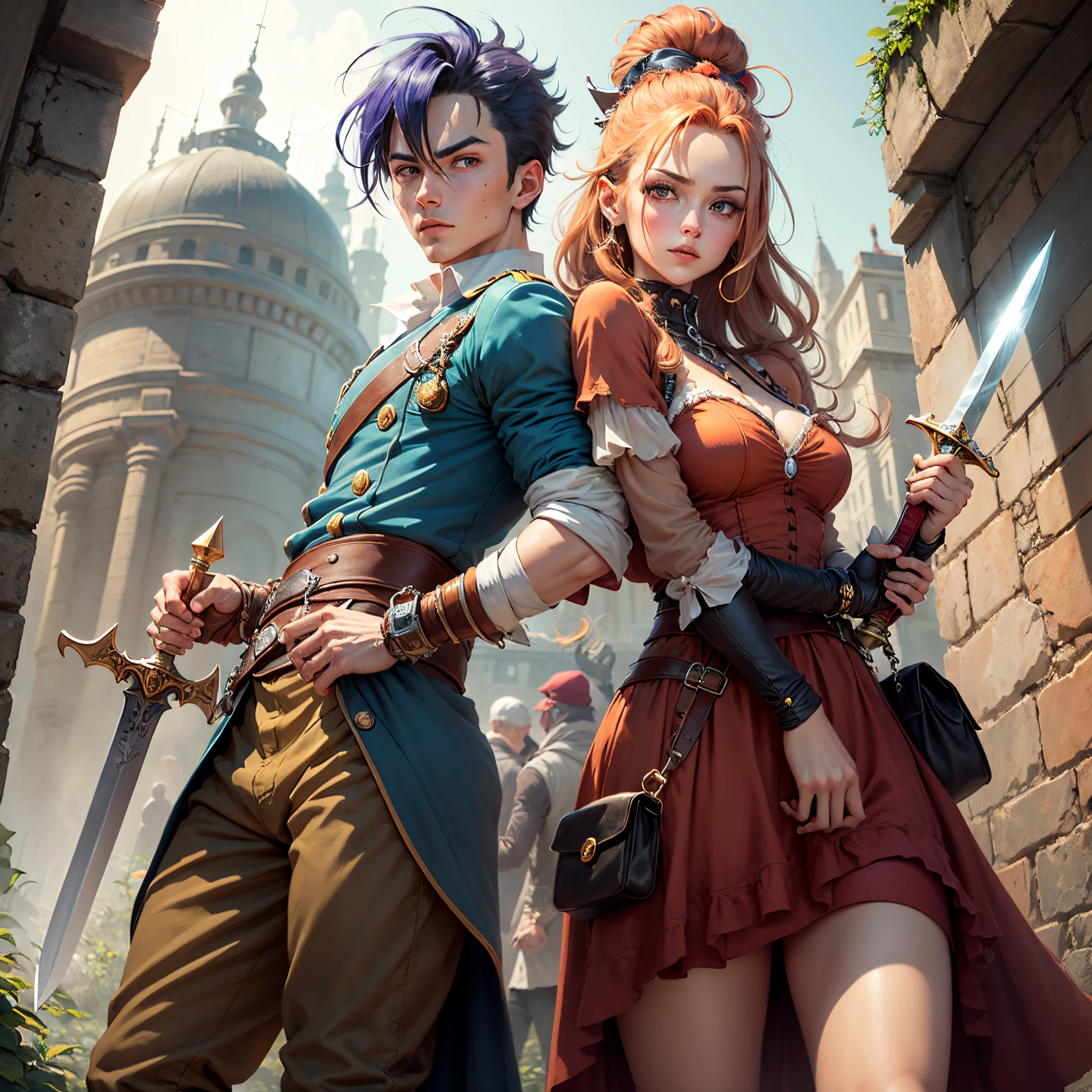 Personagem Chrono de Chrono trigger, pronto para lutar, sword in hand