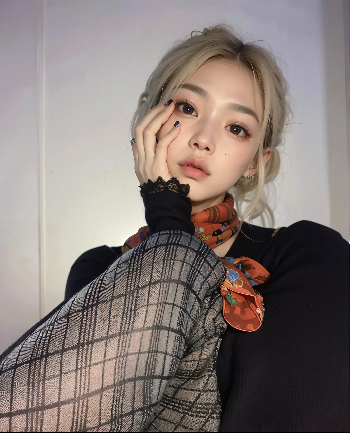 un primer plano de una persona con una bufanda en una silla, Parque Roseanne de Blackpink, cruel korean goth girl, ulzzang, Jinyoung Shin, Chica coreana, Retrato de Jossi de Blackpink, Heonhwa Choe, Sun Yunjoo, Jossi de Blackpink, Shikamimi, Sakimichan, Taejune Kim, Wan adorable cara coreana