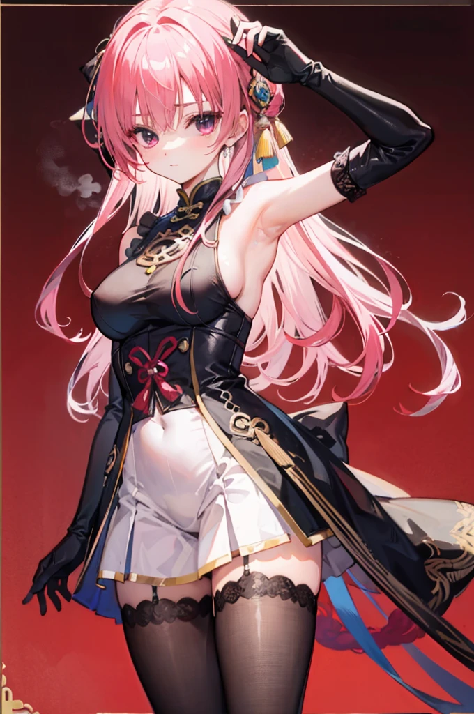 mitsukasa ayas,Chinese service,black glove,hand behind head,Armpits,a sexy pose