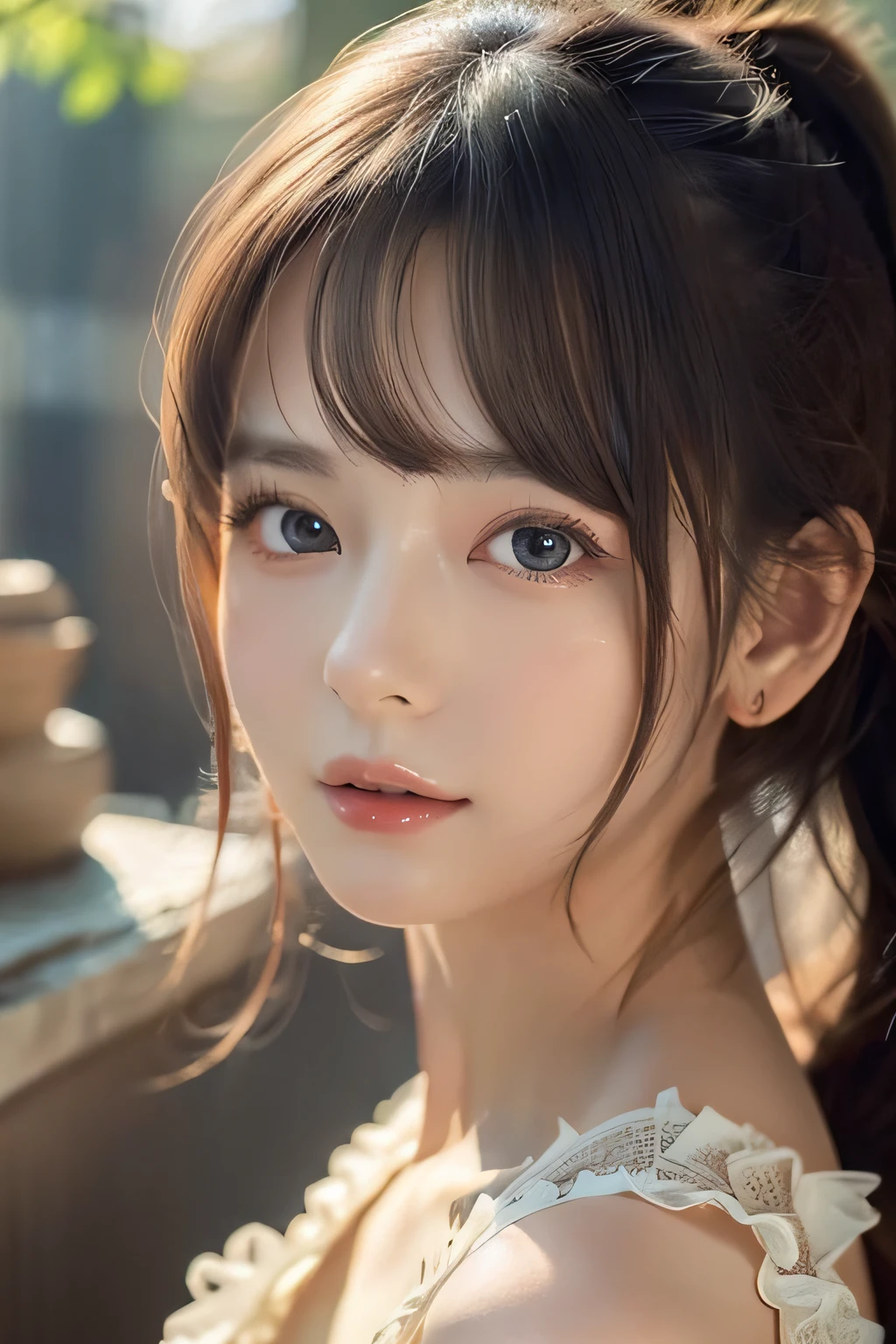 A close up of a woman with long hair and a white dress - SeaArt AI