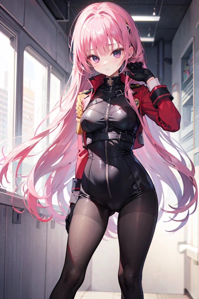 mitsukasa ayas,army suit,black pantyhoses,black military boots,mitts,Put your hands behind your back,a sexy pose