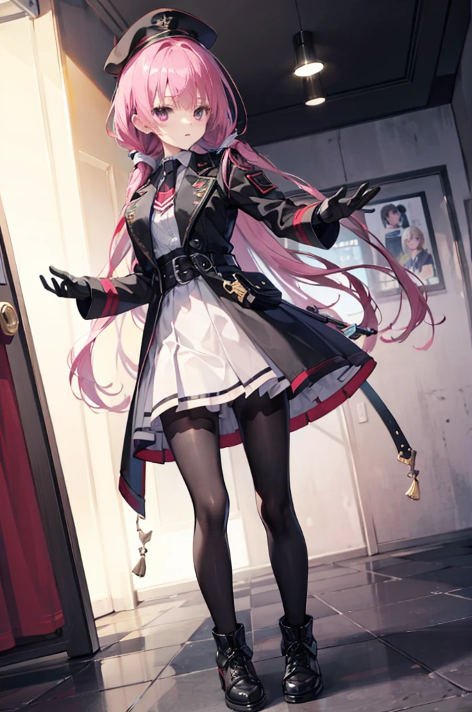 mitsukasa ayas,army suit,black pantyhoses,black military boots,mitts,Put your hands behind your back,a sexy pose