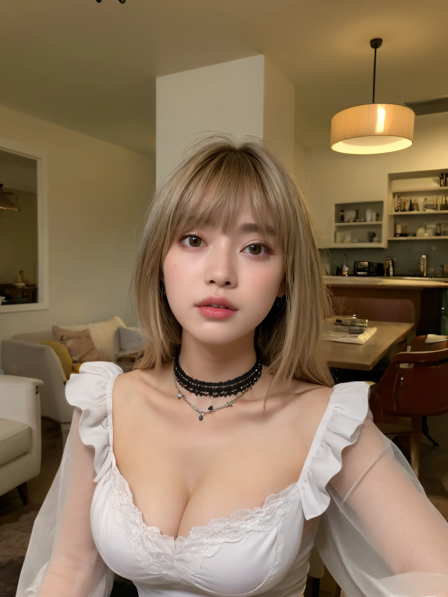 maid clothes、Black clothe、large full breasts、choker necklace