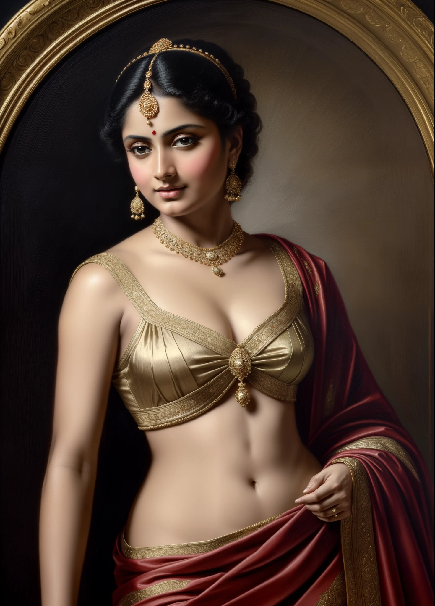 Beautiful Indian Woman, wearing saree, sari Beauty, gorgeous, matchless beauty, Highly detailed, Oil Painting by Peter Paul Rubens inspired by Raja Ravi Varma, Matchless beauty, captivating, gorgeous, heavenly beauty, celestial beauty, Jolyne as "The Butterfly" by Peter Paul Rubens, 1893, realistic, hyper realistic, micro details, incredible artwork, insane details, ultra High resolution, 8k, 32k,  acrylic on canvas, intricate, flawless, detailed, detailed face, detailed eyes, masterpiece, by Peter Paul Rubens, by Caravaggio, by William Adolphe bouguereau, perfect face, perfect body, beautiful art, realism, baroque, renaissance Art, highly textured, beautiful and High clarity eyes, uhd, best quality,