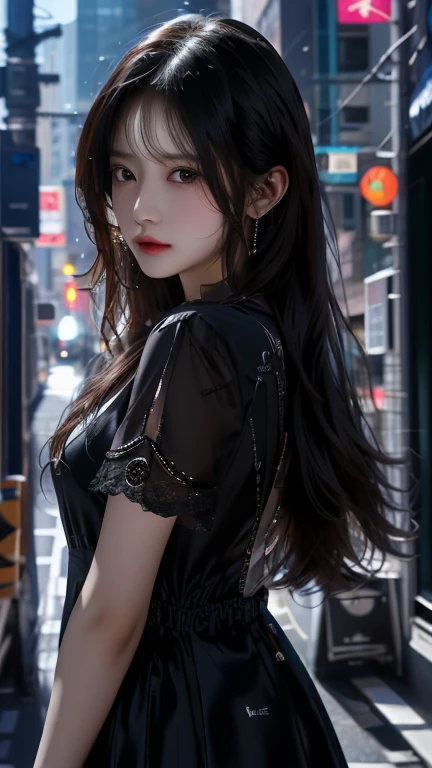 Ultra HD, The 8k quality, girl with, Very long hair, black blur dress, Detailed eyes, Front capture, unreal enginee 5,