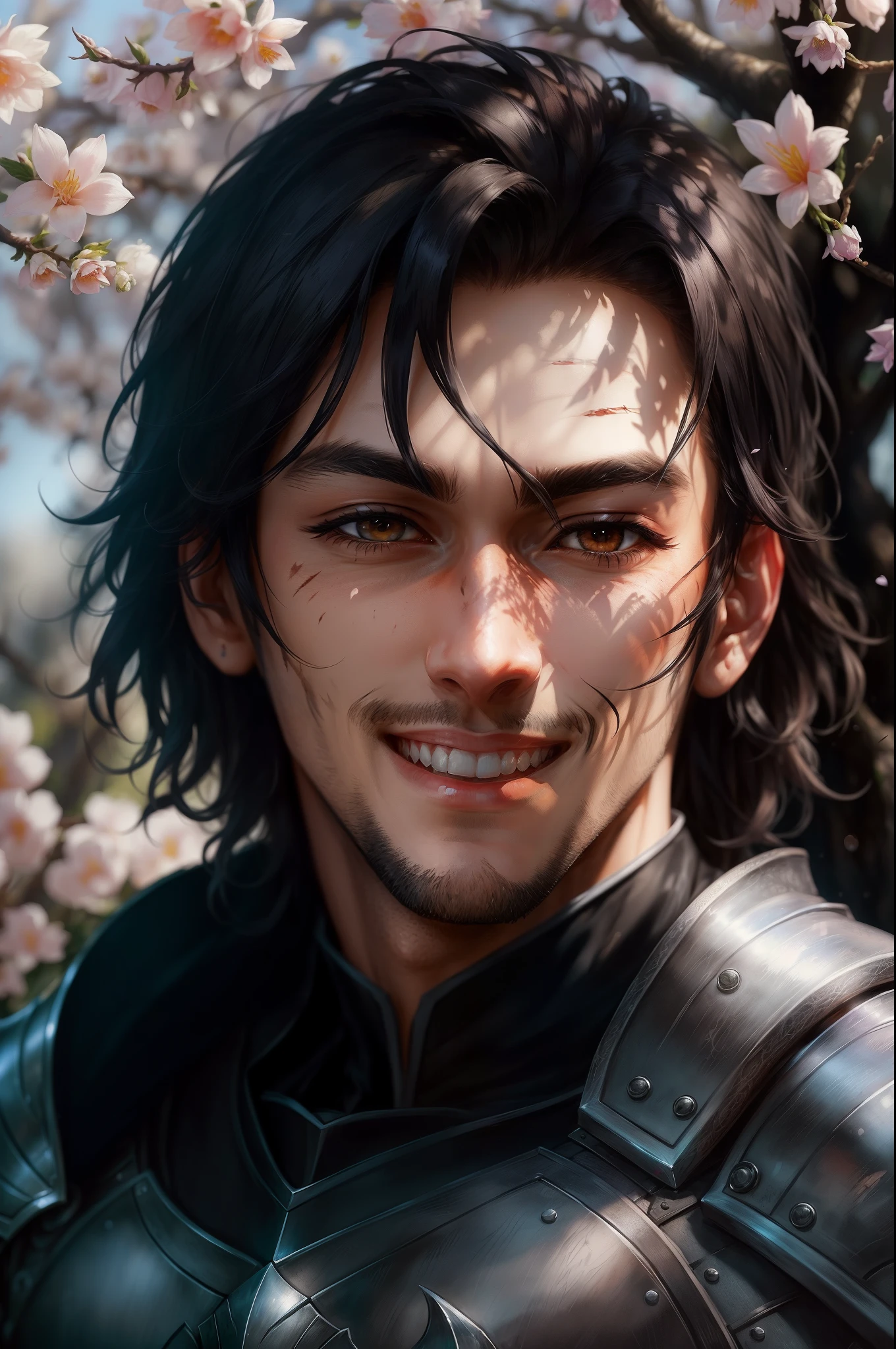 Official art solemnly rising from the coffin、Funeral Freelen、
((masterpiece:1.2、top-quality))、((2male))、long Brond Hair、Golden eyes(a handsome:1.4)、white suit、校服、royalty、(Tough Black Knight、30-years old、short black hair、Scar on the right eye、Black armor)、Fantasia、the woods、blooming flowers、sunlights、Fantastic Light and Shadow、landscapes、extra detailed face、portraitures、a smile