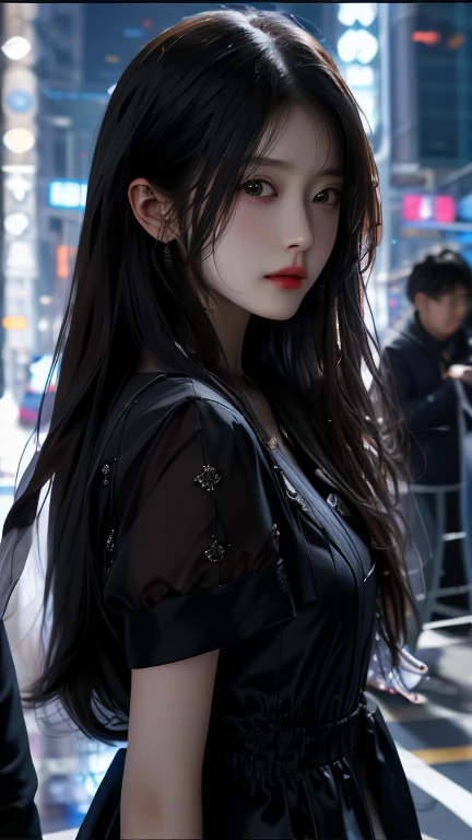 Ultra HD, The 8k quality, girl with, Very long hair, black blur dress, Detailed eyes, Front capture, unreal enginee 5,
