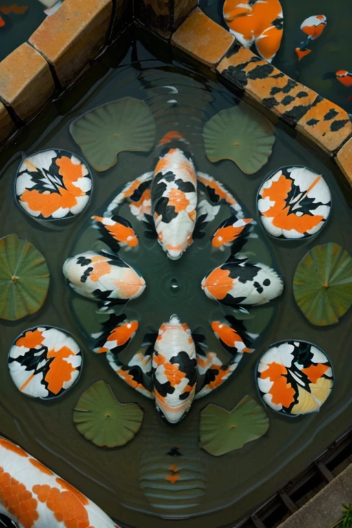 mandala, (((koi pond))), official wallpaper, aesthetically pleasing, geometric, detailed, best quality, official art