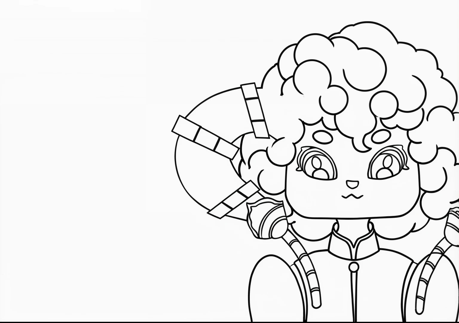 Coloring page of cartoon character with backpack and backpack, Muffet under the legend, horned ram goddess, asura from chinese myth, beautiful african warrior, Simple lines of art, Bumblebee in Hollow Knight, Inspired by Angel Botello, Coloring book outline, complex fantasy characters, ram sheep robot, Official illustration, African samurai, woman wearing sheep costume