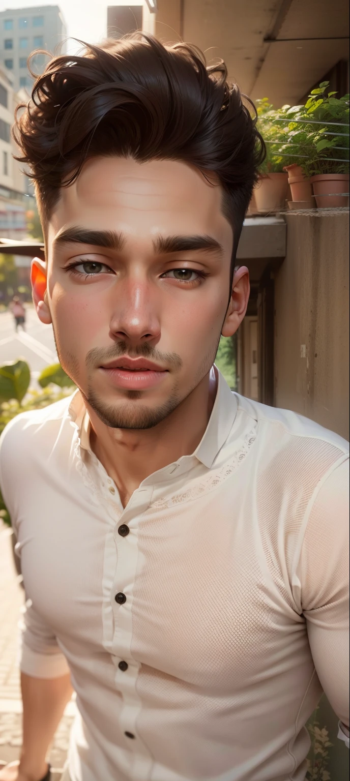 (8k), (best quality), (masterpiece:1.2), (realistic), (photorealistic:1.37), ultra-detailed,1boy,smile,Green plants,beautiful detailed eyes, beautiful detailed nose, full body