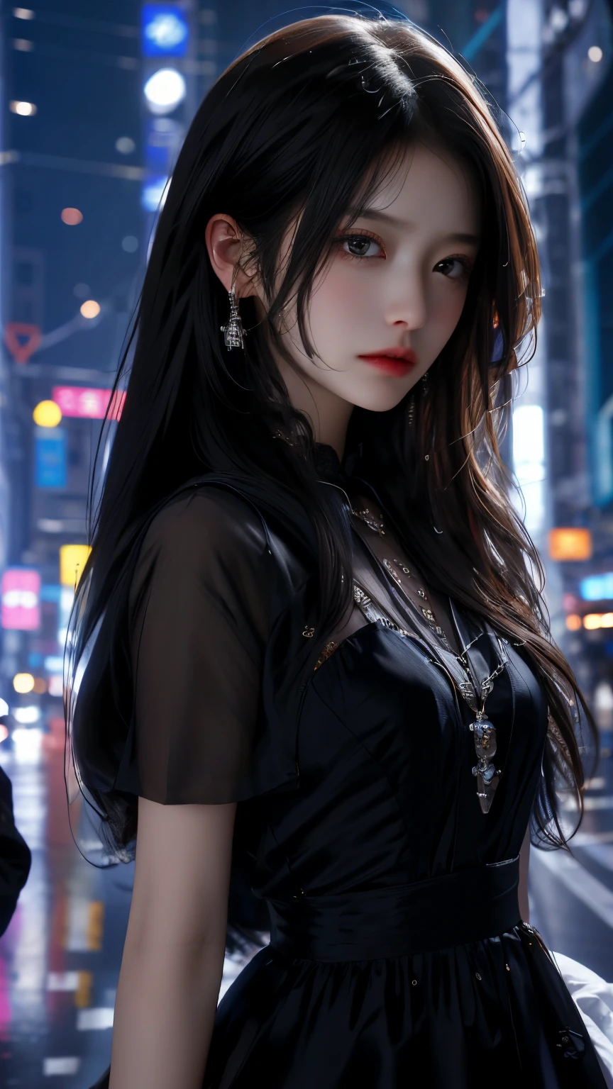 Ultra HD, The 8k quality, girl with, Very long hair, black blur dress, Detailed eyes, Front capture, unreal enginee 5,