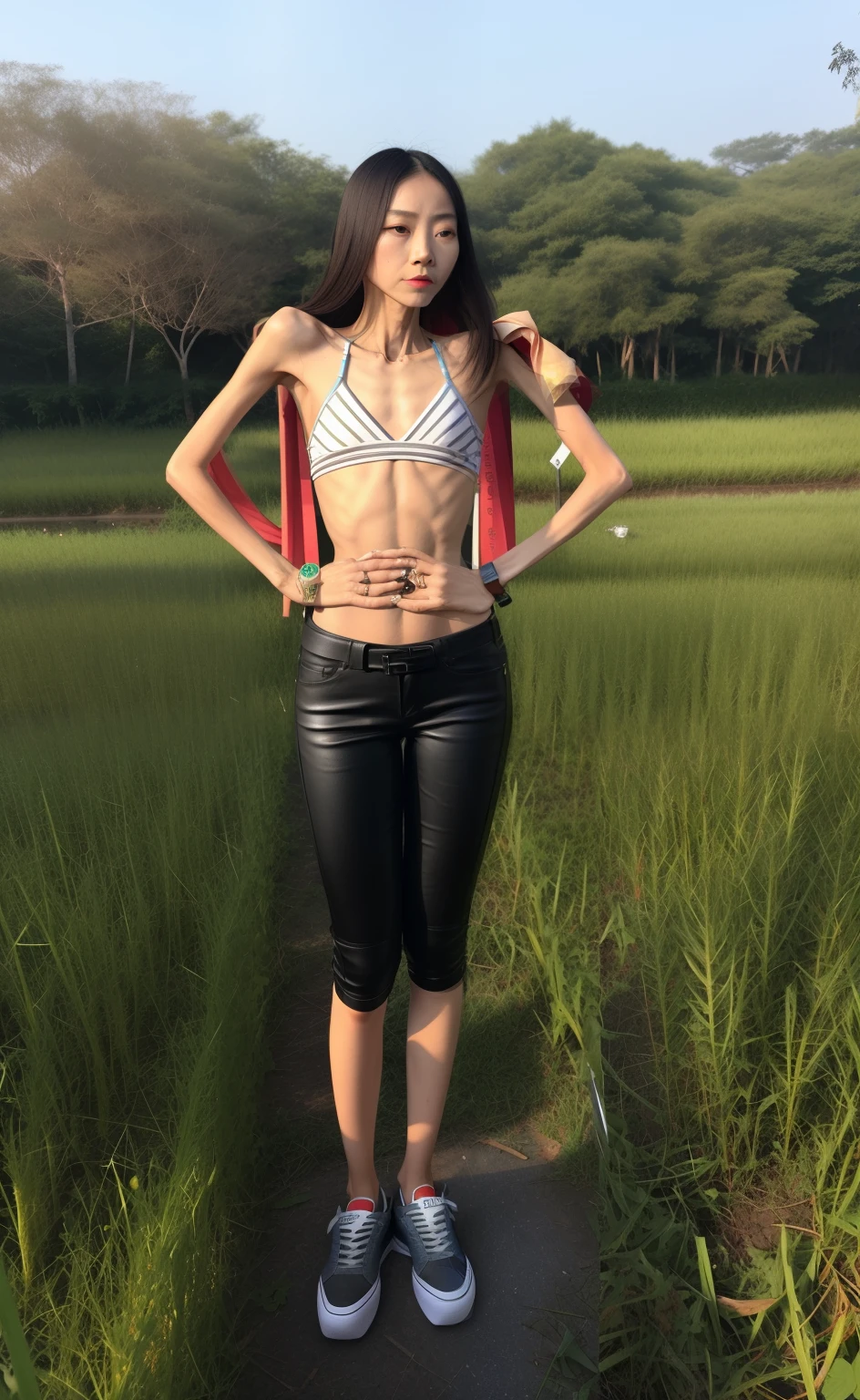 (ultra realistic, highly detailed:1.4), best quality, 18 yo. boy, short messy hair, (flat chest:1.2), (sitting), spaghetti strap and sports shorts, ((longtorso, ltso):1.4), tall