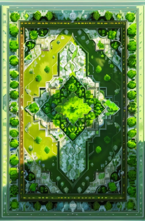 landscape masterplan, water features, grass, trees, clean buildings, white, green