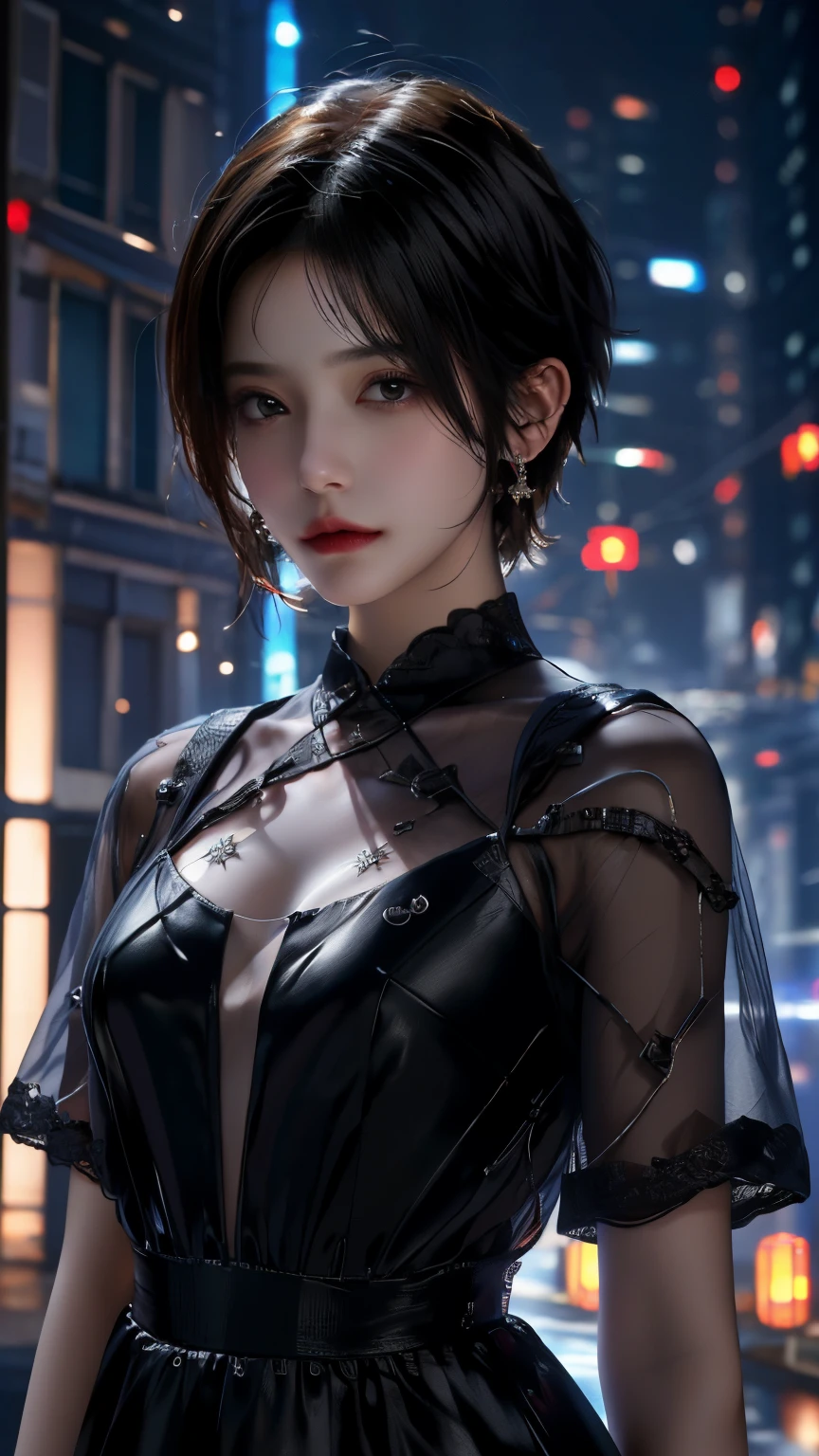 Ultra HD, The 8k quality, girl with, a pixie cut, black blur dress, Detailed eyes, Front capture, unreal enginee 5, medium breasts⁩