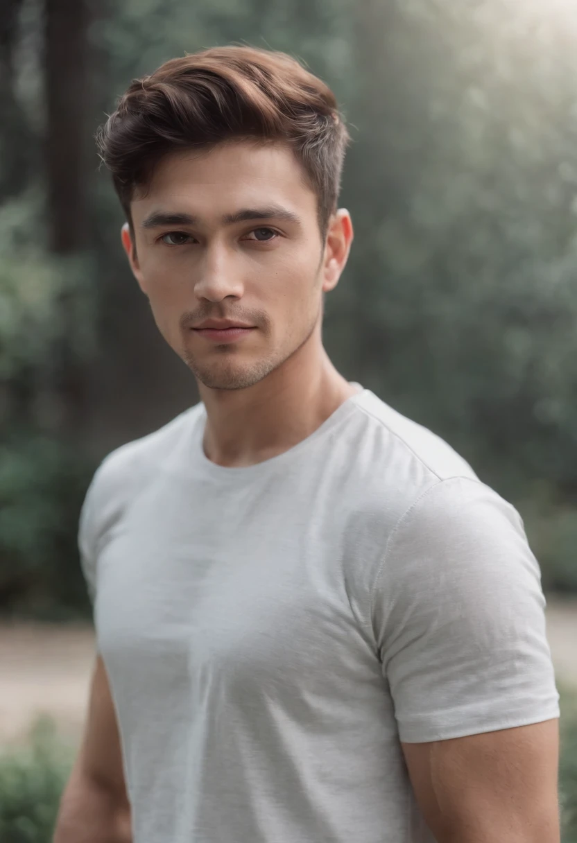 best quality, masterpiece, ultra-high resolution, (photorealistic: 1.4), RAW photo, 1 man, from back, looking at camera, full body, wears black men's t-shirt and jeans, white background, background, theme dark