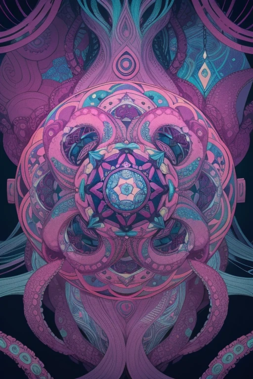 official art, unity 8k wallpaper, ultra detailed, beautiful and aesthetic, best quality, (zentangle, mandala, tangle, entangle), ((geometric of creature octopus)), masterpiece, color