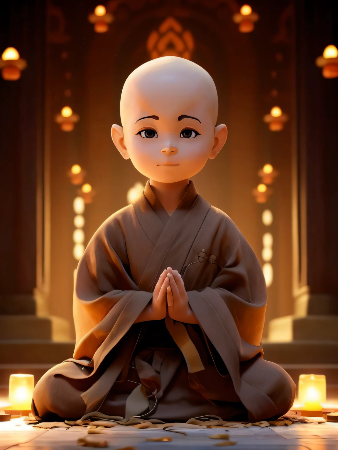 A cartoon character sitting in a meditation position,There are candles around, AvatarAvatar, beautiful avatar picture, Monks meditate, Aang, The last airbender avatar, Monk concept art, the last airbender, Monk meditates, animated cartoon, Monk's robes, buddhist monk, 21st century monks, monk, hori, fisting monk, avatar images