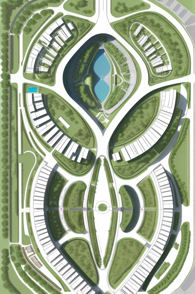 site plan of a ((coastal urban park)), high desnity, zaha hadid architecture, ((top view)), natural light, mir render, masterpiece, high quality, outdoor, modern