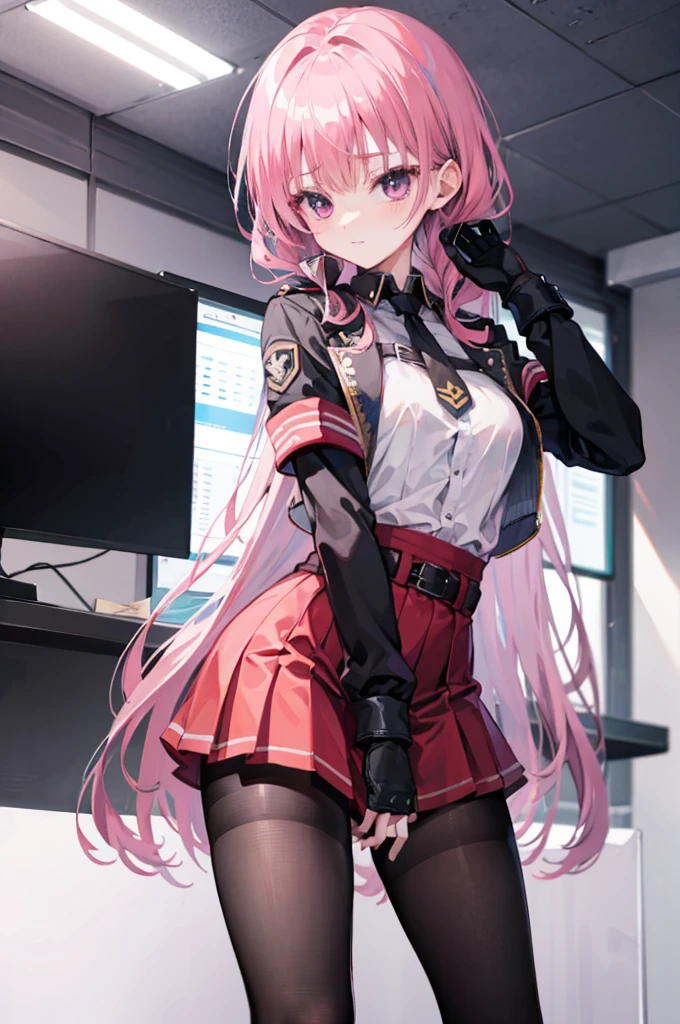 mitsukasa ayas,army suit,Manteau,White color blouse,short skirt,black pantyhoses,black military boots,mitts,A sexy pose,Inside the command room