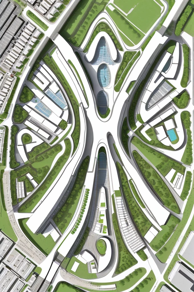 site plan of a ((costal urban park)), high-density, Zaha Hadid architecture, ((top view)), natural light, mir render, masterpiece, high quality, outdoor