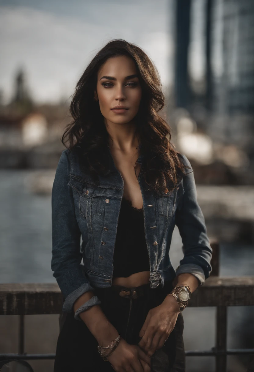 gorgeous woman with black hair, detailed alluring eyes, wearing tiny shorts, t-shirt, ((detailed facial features)), (finely detailed skin), pale skin, realistic skin texture, extreme skin details, (pores:0.1), in the background beautiful futuristic cyberpunk city, best quality masterpiece, photorealistic, hyperrealistic, detailed, 8k, HDR, (Soft color: 1.2), shallow depth of field, broad light, high contrast, backlighting, bloom, light sparkles, chromatic aberration, sharp focus, RAW color photo