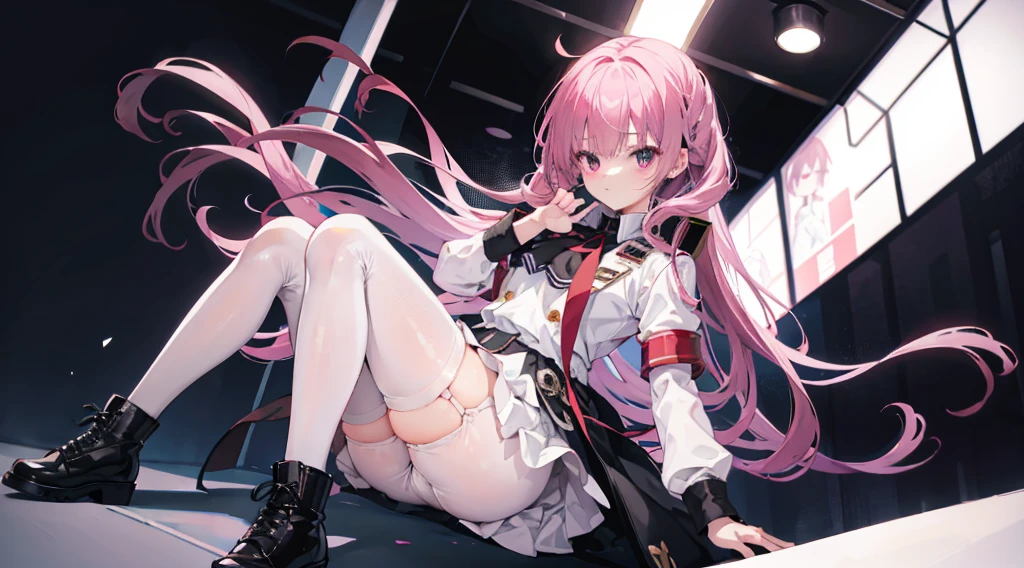 mitsukasa ayas,army suit,Manteau,White color blouse,short skirt,black pantyhoses,black military boots,mitts,A sexy pose,Inside the command room