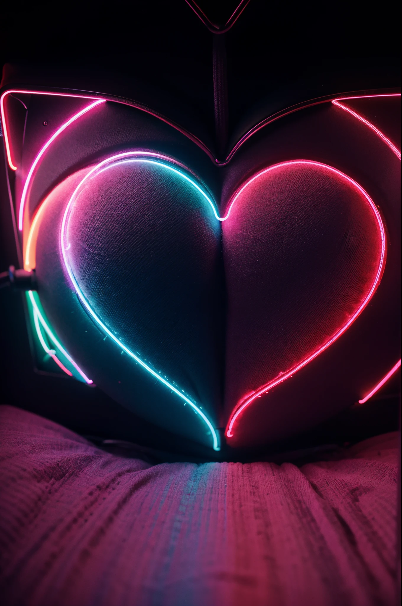 An image of a beating heart, feito de luzes neon, 4K